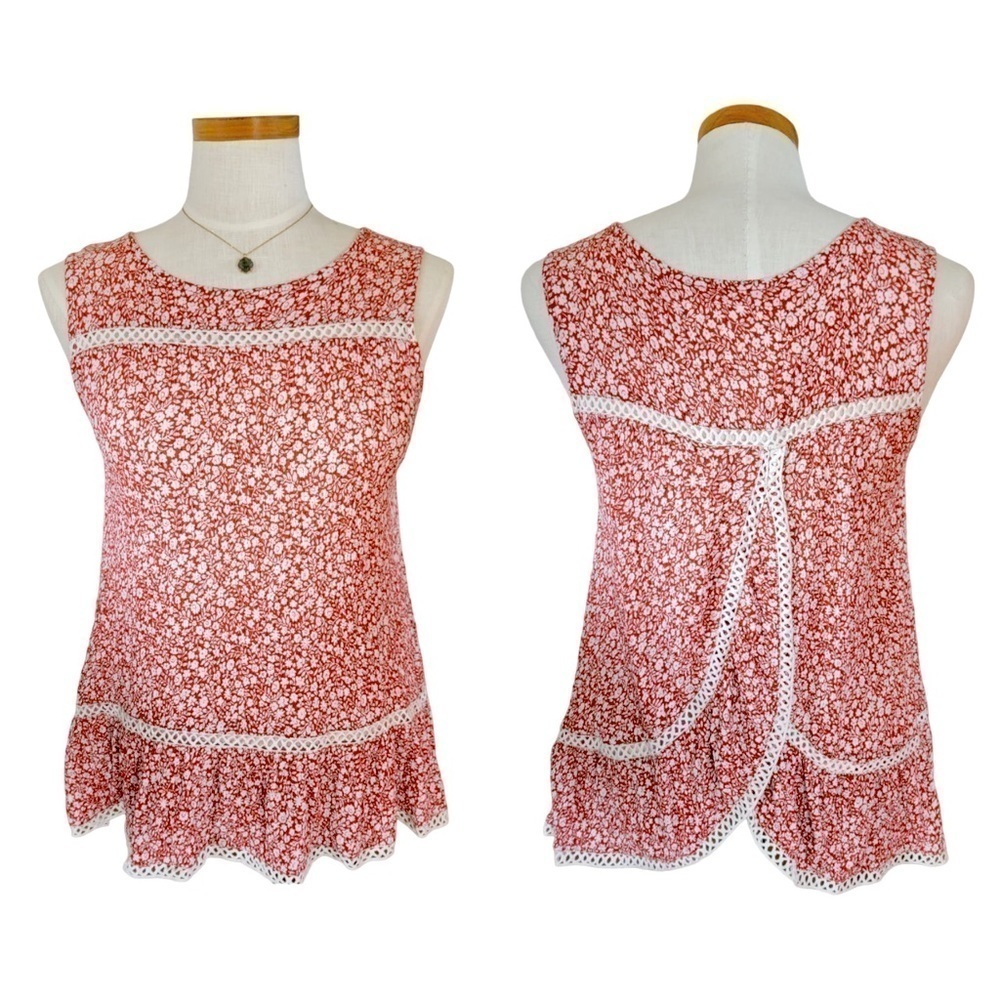 Maeve by Anthropologie rust orange floral split open back sleeveless top
